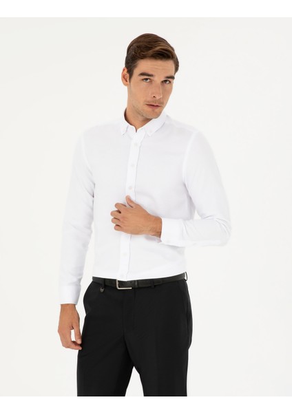 Erkek Beyaz Oxford Slim Fit Uzun Kollu Gömlek 50289396-VR013