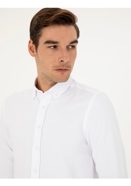 Erkek Beyaz Oxford Slim Fit Uzun Kollu Gömlek 50289396-VR013