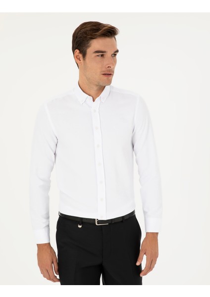 Erkek Beyaz Oxford Slim Fit Uzun Kollu Gömlek 50289396-VR013