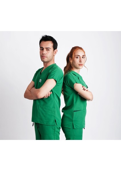 | Medikal Üniforma Doktor, Hemşire Scrubs, Yarasa Kol, Cerrahi Önlük, Yeşil Üniforma Tek Üst