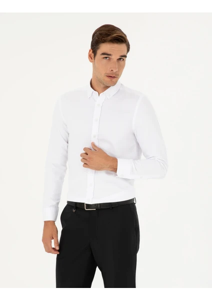 Pierre Cardin Erkek Beyaz Oxford Slim Fit Uzun Kollu Gömlek 50289396-VR013