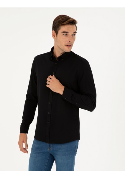 Erkek Siyah Slim Fit Uzun Kollu Gömlek 50284109-VR046