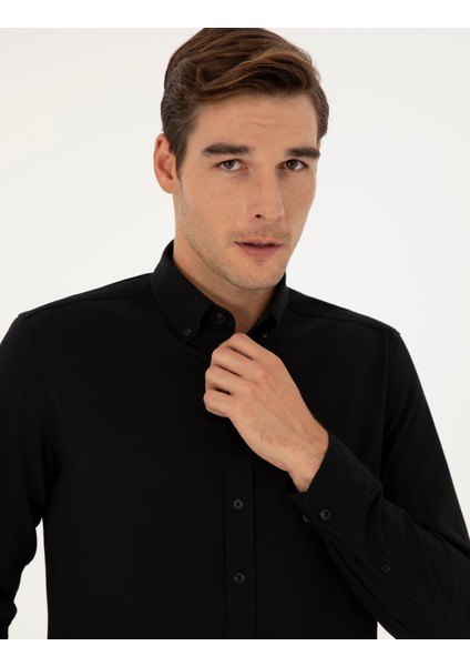 Erkek Siyah Slim Fit Uzun Kollu Gömlek 50284109-VR046 fiyatları