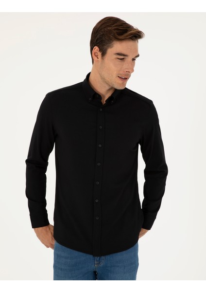 Erkek Siyah Slim Fit Uzun Kollu Gömlek 50284109-VR046 modelleri