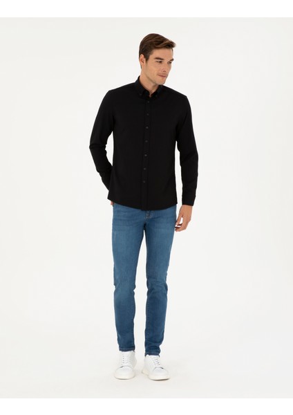 Erkek Siyah Slim Fit Uzun Kollu Gömlek 50284109-VR046 fırsatları
