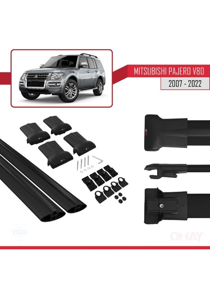 Mitsubishi Pajero (V80) 2007-2022 Arası ile Uyumlu Fly Model Ara Atkı Tavan Barı Siyah 2 Adet