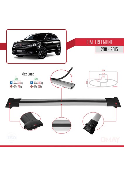 Fiat Freemont 2011-2015 Arası ile Uyumlu Fly Model Ara Atkı Tavan Barı Gri 3 Adet modelleri