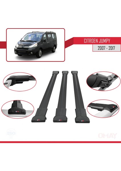 Citroen Jumpy 2007-2017 Arası ile Uyumlu Fly Model Ara Atkı Tavan Barı Siyah 3 Adet fırsatları