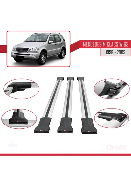 Mercedes M Class (W163) 1998-2005 Arası ile Uyumlu Fly Model Ara Atkı Tavan Barı Gri 3 Adet