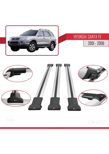 Hyundai Santa Fe (Sm) 2001-2006 Arası ile Uyumlu Fly Model Ara Atkı Tavan Barı Gri 3 Adet fırsatları