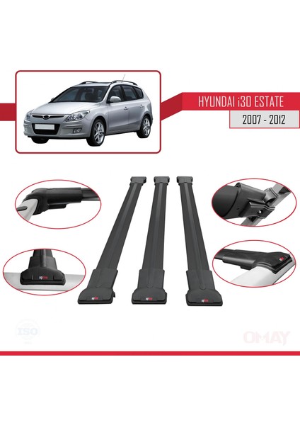Hyundai I30 Estate 2007-2012 Arası ile Uyumlu Fly Model Ara Atkı Tavan Barı Siyah 3 Adet fırsatları