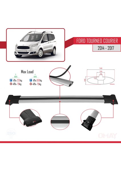Ford Tourneo Courier 2014-2017 Arası ile Uyumlu Fly Model Ara Atkı Tavan Barı Gri 3 Adet modelleri