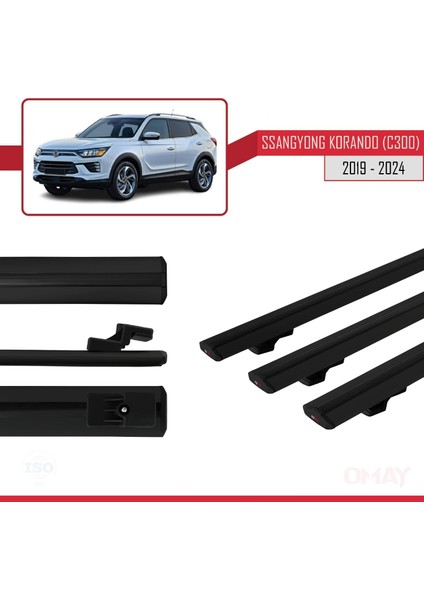 Ssangyong Korando (C300) 2019 ve Sonrası ile Uyumlu Basıc Model Universal Ara Atkı Tavan Barı Siyah 3 Adet modelleri