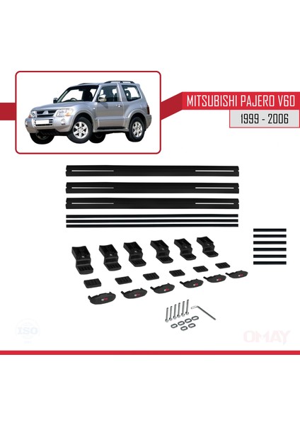 Mitsubishi Pajero (V60) 3 Kapı 1999-2006 Arası ile Uyumlu Basıc Model Universal Ara Atkı Tavan Barı Siyah 3 Adet indirimleri