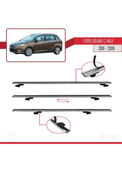 Ford Grand C-Max 2011-2019 Arası ile Uyumlu Basıc Model Universal Ara Atkı Tavan Barı Gri 3 Adet fırsatları