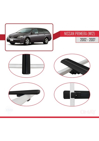 Nissan Primera (W12) 2002-2007 Arası ile Uyumlu Basıc Model Universal Ara Atkı Tavan Barı Siyah 3 Adet modelleri