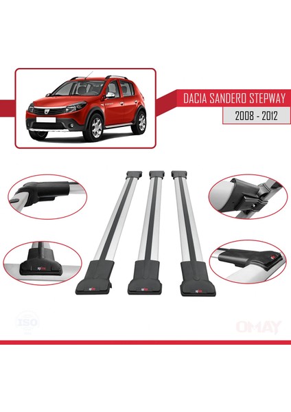 Dacia Sandero Stepway 2008-2012 Arası ile Uyumlu Fly Model Ara Atkı Tavan Barı Gri 3 Adet fırsatları