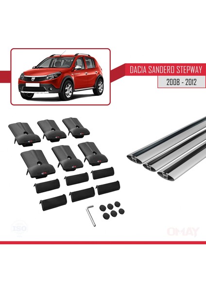 Dacia Sandero Stepway 2008-2012 Arası ile Uyumlu Fly Model Ara Atkı Tavan Barı Gri 3 Adet indirimleri