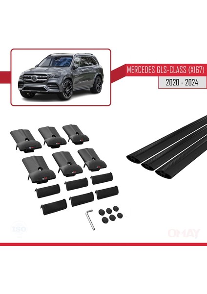 Mercedes Gls Class (X167) 2020 ve Sonrası ile Uyumlu Fly Model Ara Atkı Tavan Barı Siyah 3 Adet