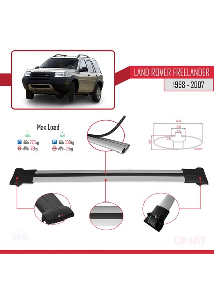 Land Rover Freelander 1998-2007 Arası ile Uyumlu Fly Model Ara Atkı Tavan Barı Gri 3 Adet modelleri