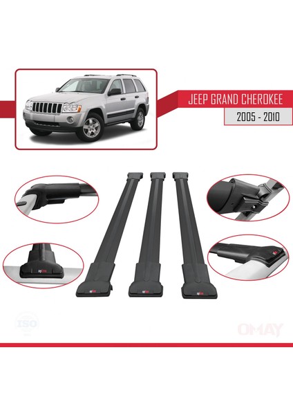 Jeep Grand Cherokee 2005-2010 Arası ile Uyumlu Fly Model Ara Atkı Tavan Barı Siyah 3 Adet fırsatları