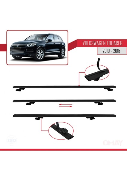 Volkswagen Touareg 2010-2015 Arası ile Uyumlu Basıc Model Universal Ara Atkı Tavan Barı Siyah 3 Adet