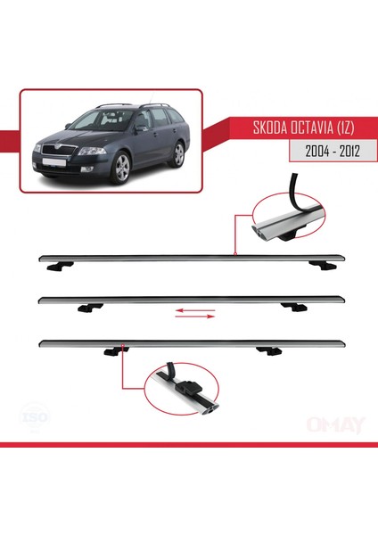Skoda Octavia (1z) 2004-2012 Arası ile Uyumlu Basıc Model Universal Ara Atkı Tavan Barı Gri 3 Adet indirimleri