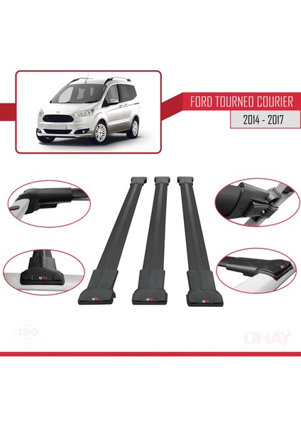 Ford Tourneo Courier 2014-2017 Arası ile Uyumlu Fly Model Ara Atkı Tavan Barı Siyah 3 Adet fırsatları