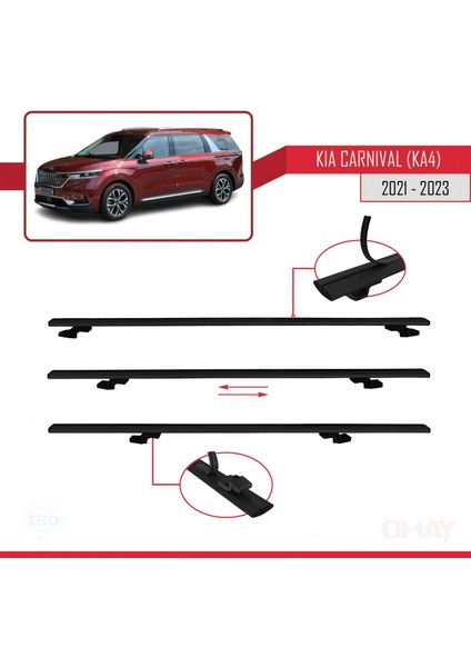 Kia Carnival (Ka4) 2021-2023 Arası ile Uyumlu Basıc Model Universal Ara Atkı Tavan Barı Siyah 3 Adet fırsatları