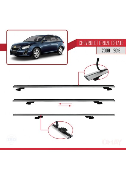 Chevrolet Cruze 2009-2016 Arası ile Uyumlu Basıc Model Universal Ara Atkı Tavan Barı Gri 3 Adet