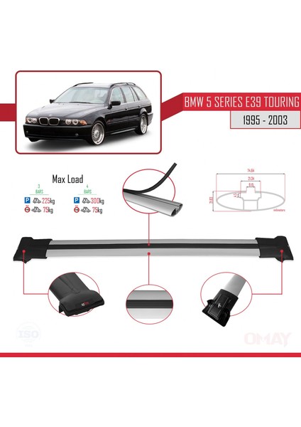 Bmw 5 Serisi (E39) Touring 1995-2003 Arası ile Uyumlu Fly Model Ara Atkı Tavan Barı Gri 3 Adet modelleri
