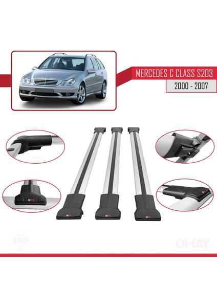 Mercedes C Class (S203) 2000-2007 Arası ile Uyumlu Fly Model Ara Atkı Tavan Barı Gri 3 Adet fırsatları