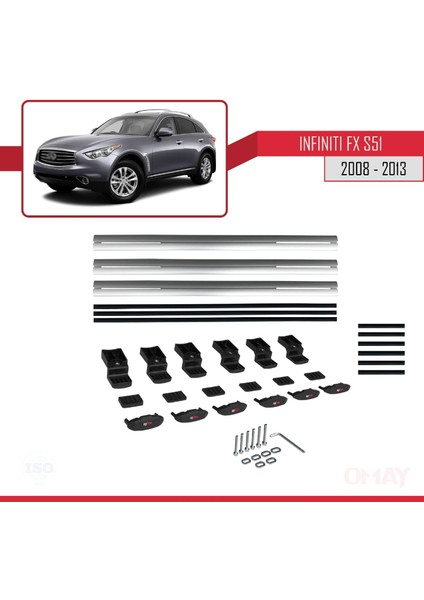 Infiniti Fx S51 2008-2013 Arası ile Uyumlu Basıc Model Universal Ara Atkı Tavan Barı Gri 3 Adet