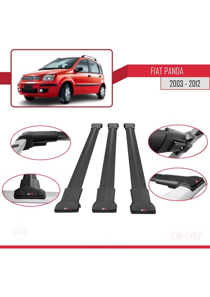 Fiat Panda 2003-2012 Arası ile Uyumlu Fly Model Ara Atkı Tavan Barı Siyah 3 Adet fırsatları
