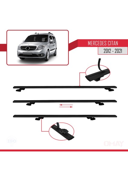 Mercedes Citan (W415) 2012-2021 Arası ile Uyumlu Basıc Model Universal Ara Atkı Tavan Barı Siyah 3 Adet fırsatları