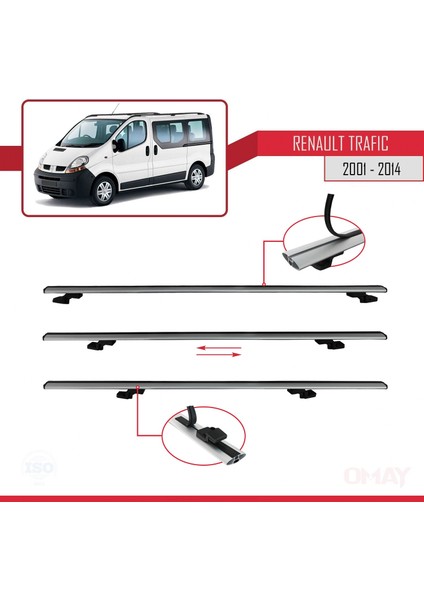 Renault Trafic 2001-2014 Arası ile Uyumlu Basıc Model Universal Ara Atkı Tavan Barı Gri 3 Adet indirimleri