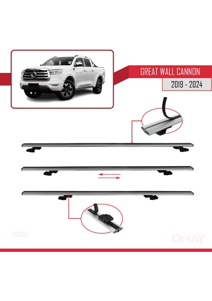 Great Wall Cannon 2019 ve Sonrası ile Uyumlu Basıc Model Universal Ara Atkı Tavan Barı Gri 3 Adet fırsatları