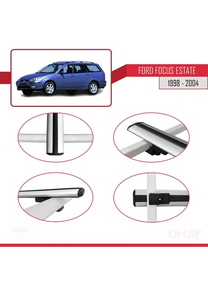 Ford Focus (C170) Estate 1998-2004 Arası ile Uyumlu Basıc Model Universal Ara Atkı Tavan Barı Gri 3 Adet modelleri