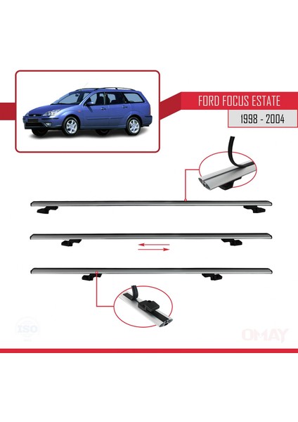 Ford Focus (C170) Estate 1998-2004 Arası ile Uyumlu Basıc Model Universal Ara Atkı Tavan Barı Gri 3 Adet fırsatları