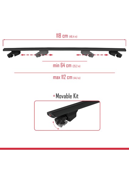 Kia Niro (De) 2017-2022 Arası ile Uyumlu Hook Model Ara Atkı Tavan Barı Siyah 2 Adet