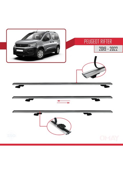 Peugeot Rifter 2019-2022 Arası ile Uyumlu Basıc Model Universal Ara Atkı Tavan Barı Gri 3 Adet