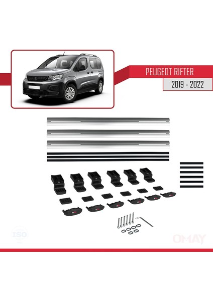 Peugeot Rifter 2019-2022 Arası ile Uyumlu Basıc Model Universal Ara Atkı Tavan Barı Gri 3 Adet