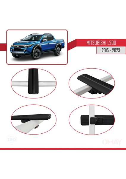 Mitsubishi L200 2015-2023 Arası ile Uyumlu Basıc Model Universal Ara Atkı Tavan Barı Siyah 3 Adet