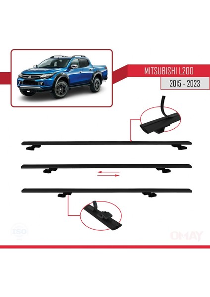 Mitsubishi L200 2015-2023 Arası ile Uyumlu Basıc Model Universal Ara Atkı Tavan Barı Siyah 3 Adet