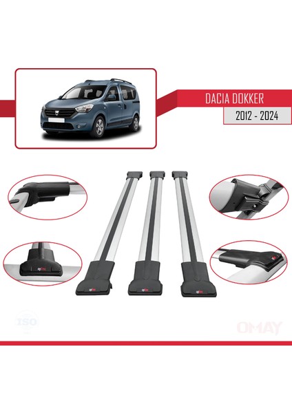 Dacia Dokker 2012 ve Sonrası ile Uyumlu Fly Model Ara Atkı Tavan Barı Gri 3 Adet indirimleri