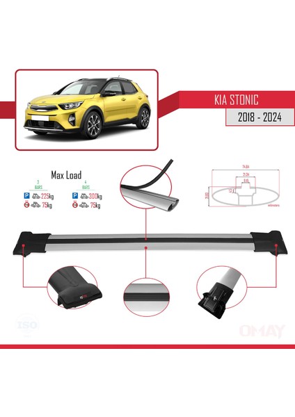 Kia Stonic 2018 ve Sonrası ile Uyumlu Fly Model Ara Atkı Tavan Barı Gri 3 Adet modelleri
