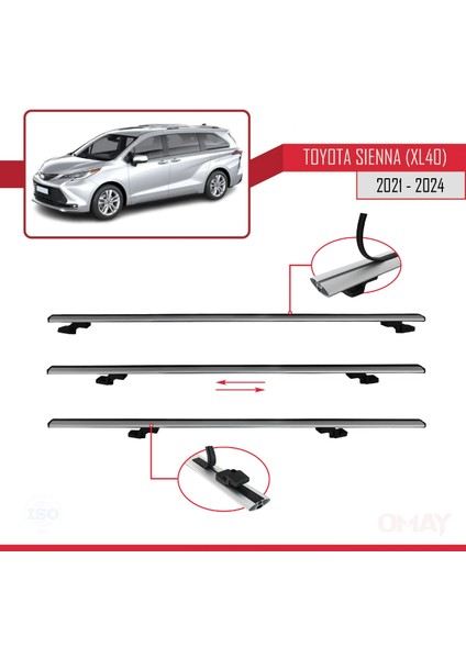 Toyota Sienna (XL40) 2021 ve Sonrası ile Uyumlu Basıc Model Universal Ara Atkı Tavan Barı Gri 3 Adet indirimleri