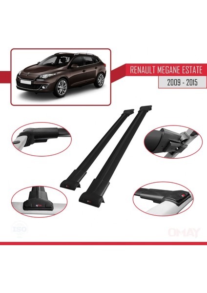 Renault Megane Grandtour 2009-2015 Arası ile Uyumlu Fly Model Ara Atkı Tavan Barı Siyah 2 Adet modelleri