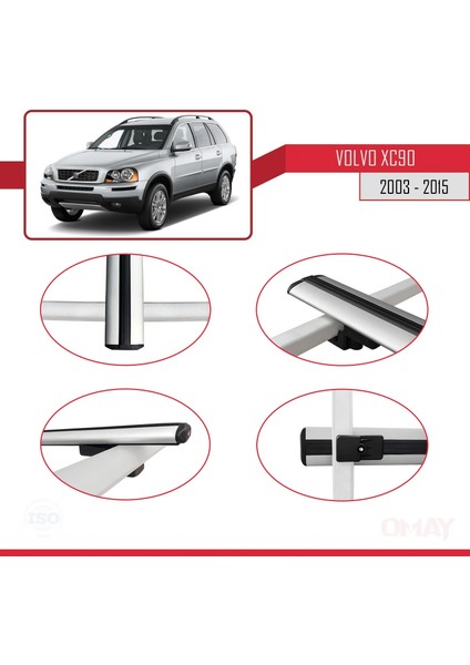 Volvo XC90 2003-2015 Arası ile Uyumlu Basıc Model Universal Ara Atkı Tavan Barı Gri 3 Adet fırsatları