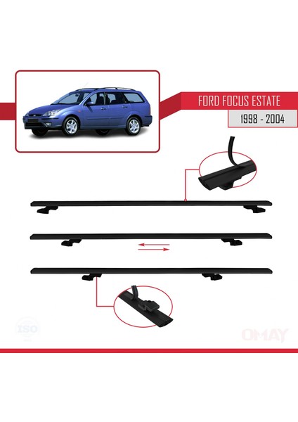 Ford Focus (C170) Estate 1998-2004 Arası ile Uyumlu Basıc Model Universal Ara Atkı Tavan Barı Siyah 3 Adet fırsatları